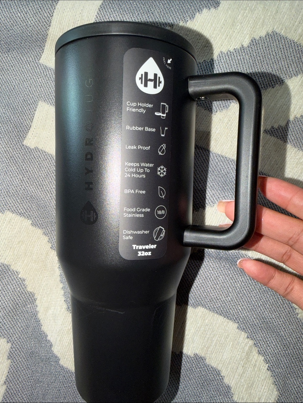 NIB HydroJug Black 32oz Traveler Mug